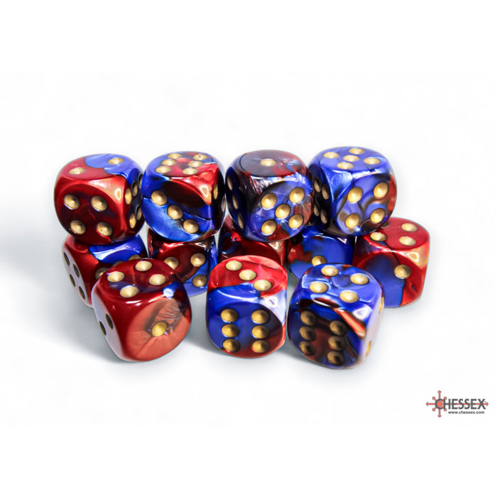 Chessex 26629 Gemini 16mm d6 Blue-Red/gold Dice Block (12 dice) (9003726864621)