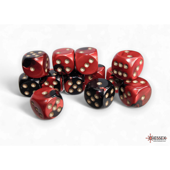 Chessex 26633 Gemini 16mm d6 Black-Red/gold Dice Block (12 dice) (9003726995693)