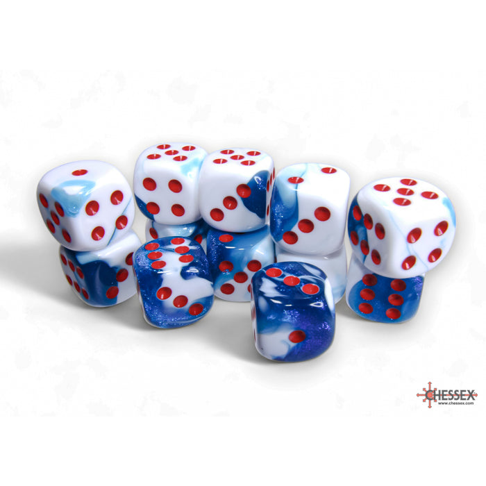 Chessex Gemini Astral Blue-White/red 16mm d6 Dice Block (12 dice) - CHX26657