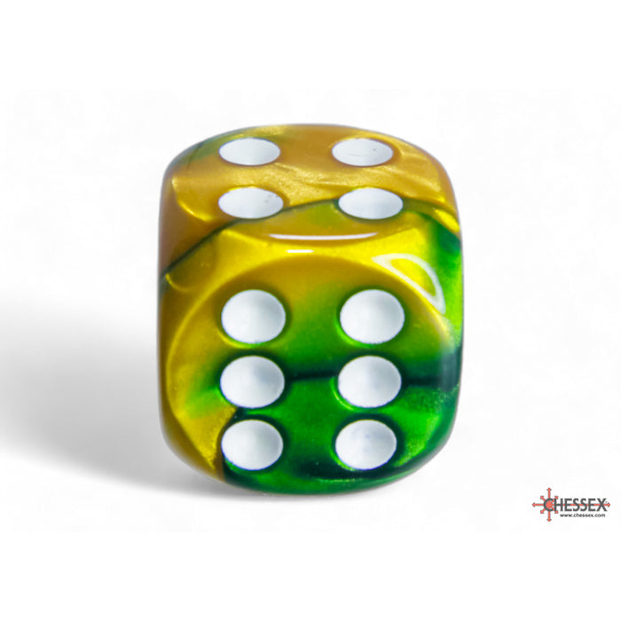 Chessex Gemini Gold-Green/white 16mm d6 Dice Block (12 dice) - CHX26625