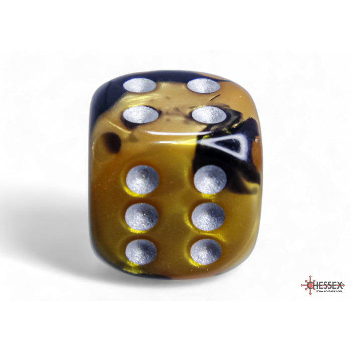 Chessex Gemini Black-Gold/silver 16mm d6 Dice Block (12 dice) - CHX26651
