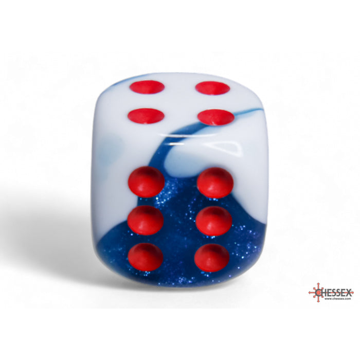 Chessex Gemini Astral Blue-White/red 16mm d6 Dice Block (12 dice) - CHX26657