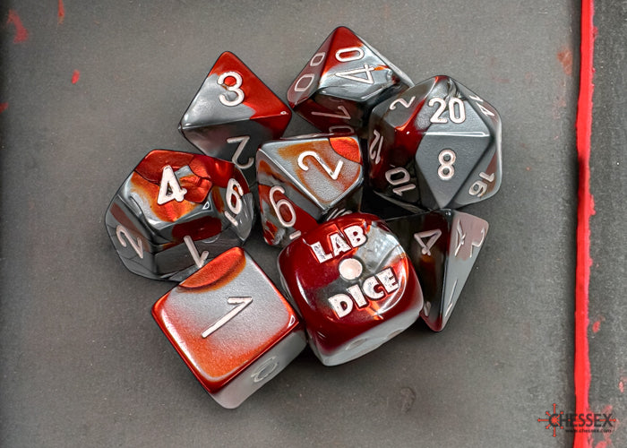 Chessex 30066 Gemini Polyhedral Red-Steel/white 7-Die Set (with bonus die) (9003761828077)