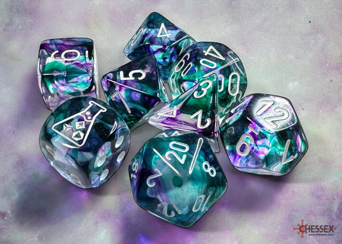 Chessex 30068 Nebula Polyhedral Fluorite/white 7-Die Set (with bonus die) (9003762155757)