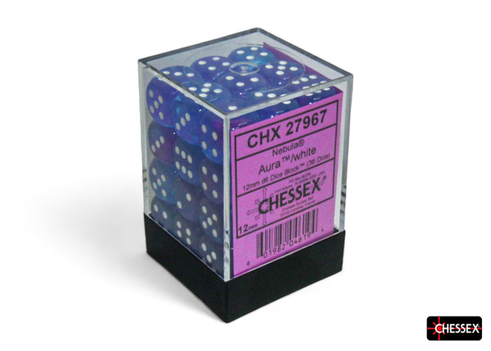 Chessex Nebula Aura/white Luminary 12mm d6 Dice Block (36 dice) - CHX27967