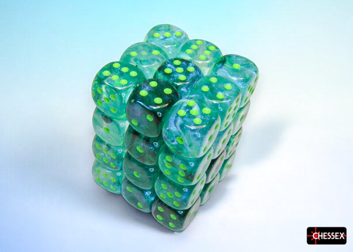 Chessex Borealis Kelp/light green Luminary 12mm d6 Dice Block (36 dice) - CHX27995