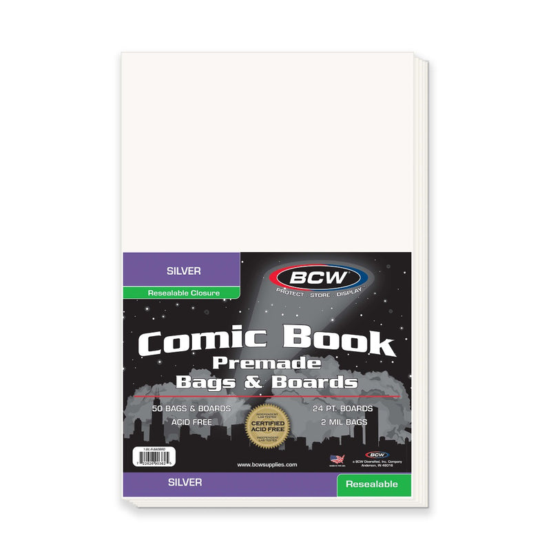 BCW / Monster 1-SIL-R-BAGBRD Premade Resealable Silver Comic Bag and Board (9003866816749)