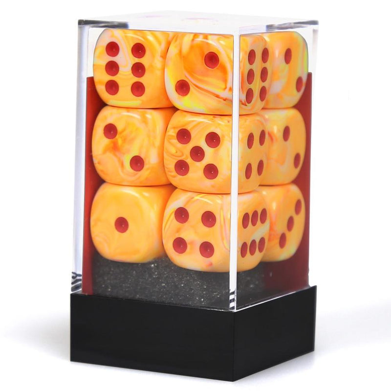 Chessex 27653 Festive 16mm d6 w/pips Sunburst w/red Dice Block (12 dice) (9003709006061)