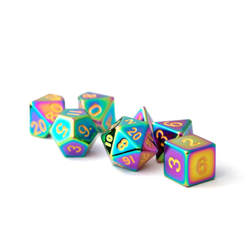 MDG MDG014 Metal Dice: Torched Rainbow with Gold Number (9003876843757)