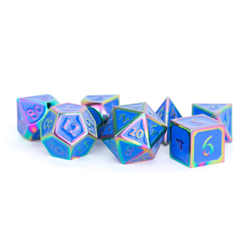 MDG MDG021 Metal Enamel Dice: Rainbow with Blue Enamel (9003841814765)