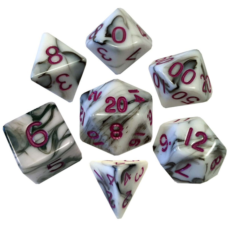 MDG MDG1037 Acrylic Dice: Marble with Purple Numbers (9003876745453)