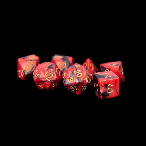 MDG MDG113 Acrylic Dice: Red/Black w/ Gold Numbers Poly (9003877007597)