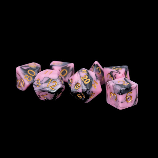 MDG MDG173 Acrylic Dice: Pink/Black w/ Gold Numbers Pol (9003877073133)