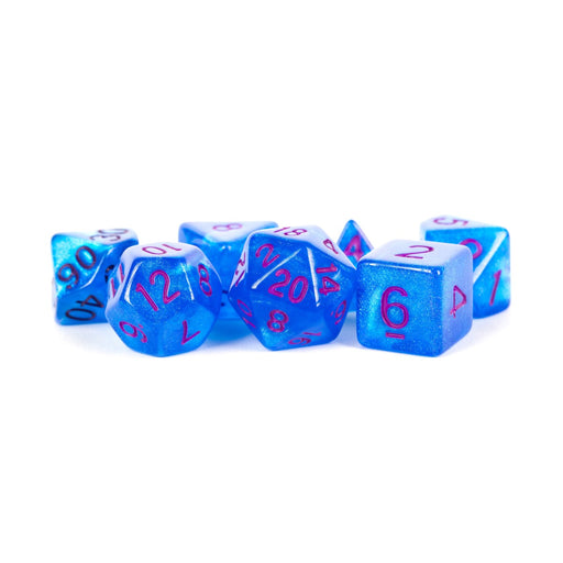 MDG MDG176 Acrylic Dice: StardustBlue w/ Purple Numbe (9003844731117)