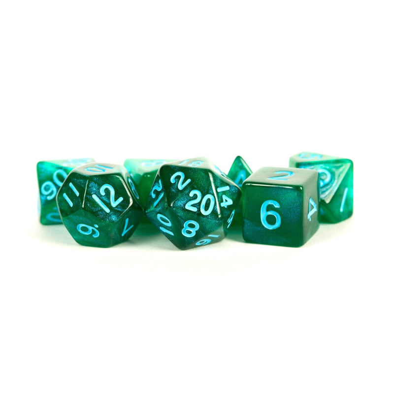 MDG MDG178 Acrylic Dice: StardustGreen w/ Blue Number (9003845615853)