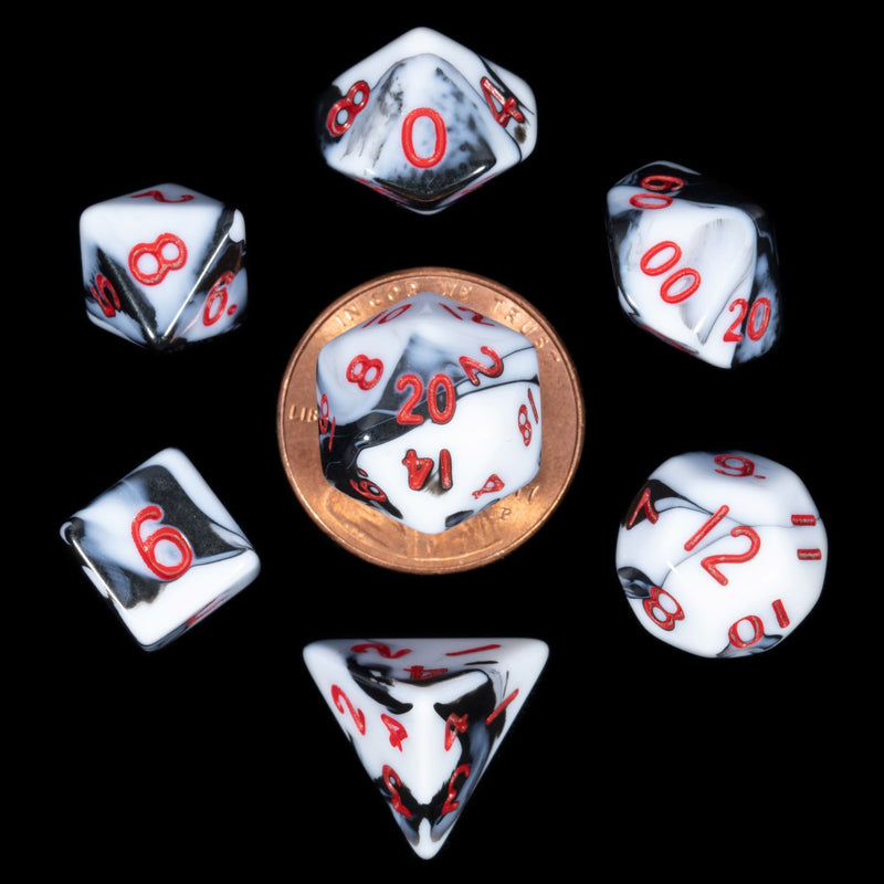 MDG MDG41031 Mini Polyhedral Dice Set: Marble with Red Nu (9003877204205)