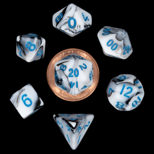 MDG MDG41032 Mini Polyhedral Dice Set: Marble with Blue N (9003877236973)