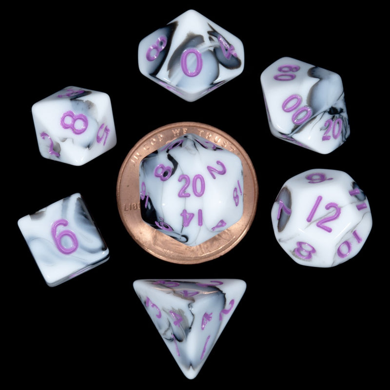 MDG MDG41037 Mini Polyhedral Dice Set: Marble with Purple (9003877269741)