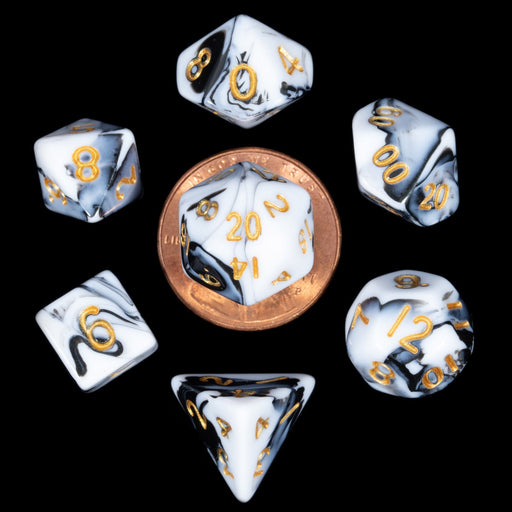 MDG MDG41038 Mini Polyhedral Dice Set: Marble with Gold N (9003877302509)
