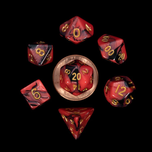 MDG MDG4113 Mini Polyhedral Dice Set: Red/Black w/ Gold (9003877105901)