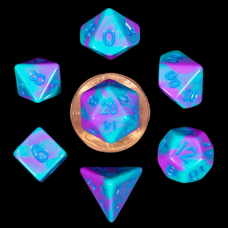 MDG MDG4172 Mini Polyhedral Dice Set: Purple/Teal w/ Blu (9003877171437)