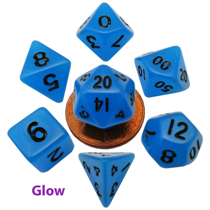 MDG MDG4302 Mini Polyhedral Dice Set: Glow Blue with Bla (9003876450541)