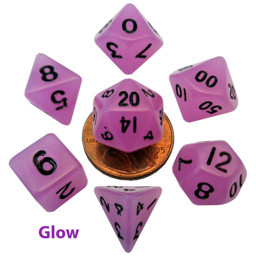 MDG MDG4307 Mini Polyhedral Dice Set: Glow Purple with B (9003876516077)