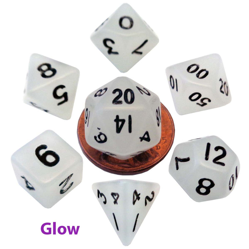MDG MDG4310 Mini Polyhedral Dice Set: Glow Clear with Bl (9003876548845)