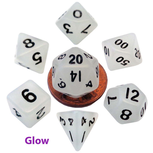 MDG MDG4310 Mini Polyhedral Dice Set: Glow Clear with Bl (9003876548845)