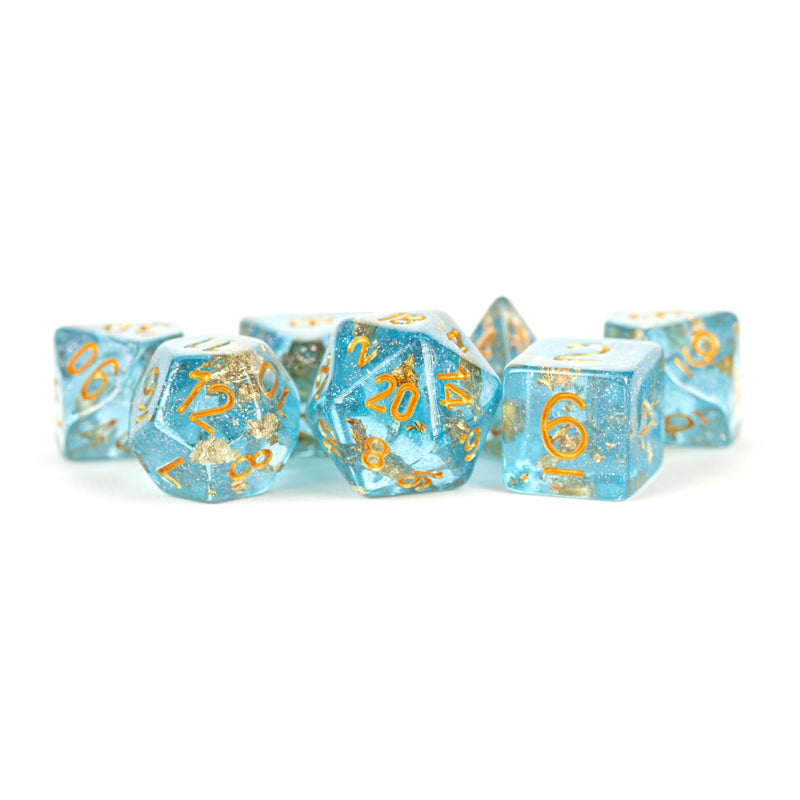MDG MDG618 Resin Polyhedral Dice Set: Blue w/ Gold Foil (9003843289325)