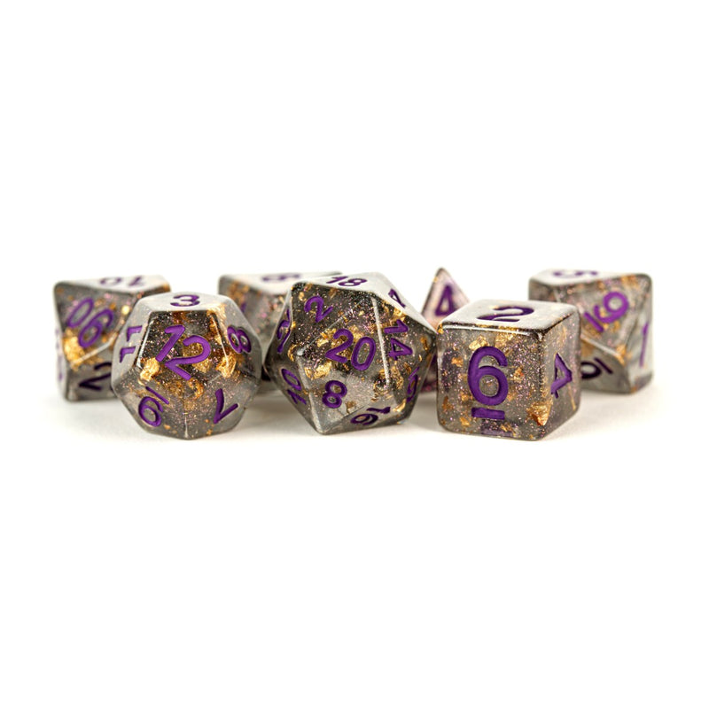 MDG MDG619 Resin Polyhedral Dice Set: Gray w/ Gold Foil (9003843354861)