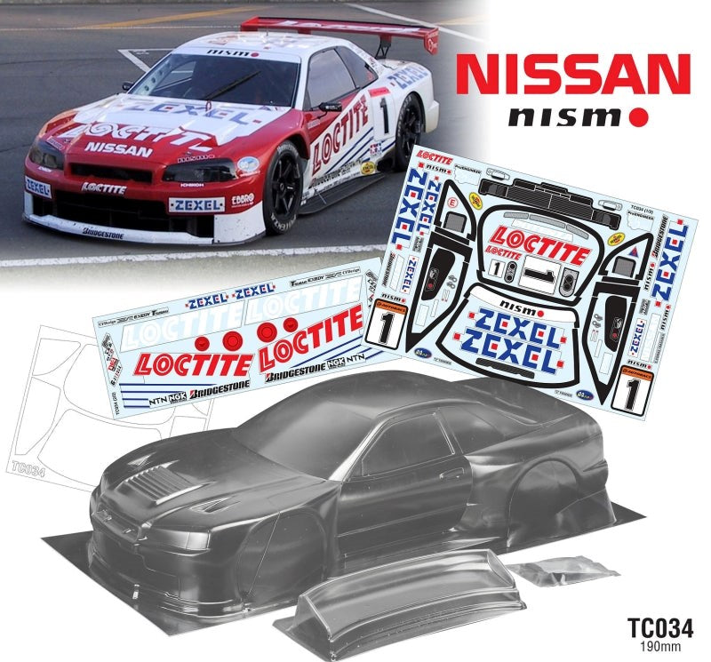 Team C TC034-L 1/10 Nissan R34 GTR 190mm Wide WB 258mm with Loctite Decal Sheet - Hobby City NZ