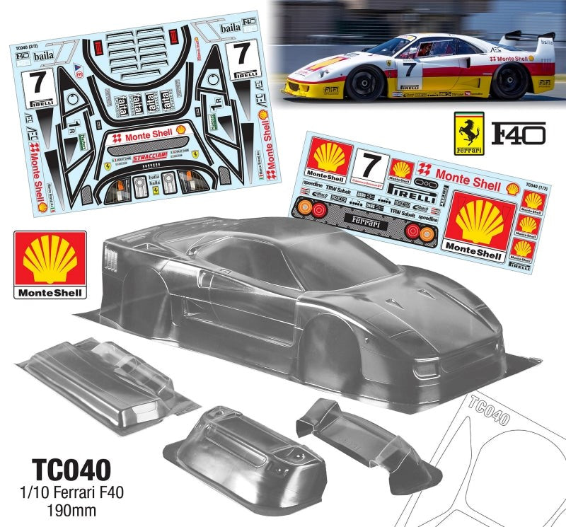Team C TC040-S 1/10 Ferrari F40 190mm Shell Decal Sheet - Hobby City NZ