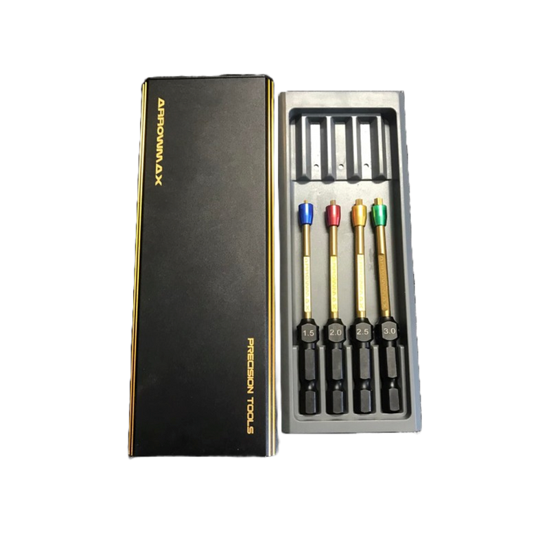 Arrowmax 0AM-502901 Power Tool Tip Set 4 Pieces Metric 1.5 2 2.5 3mm With Alu Case  Black Golden