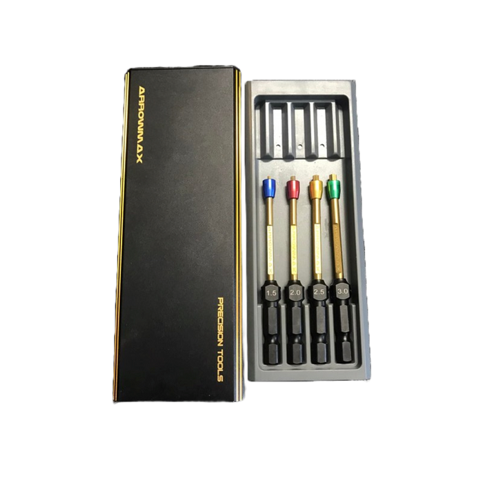 Arrowmax 0AM-502901 Power Tool Tip Set 4 Pieces Metric 1.5 2 2.5 3mm With Alu Case  Black Golden (8347072168173)