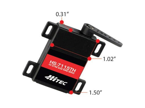 Hitec HS-7115TH HV Slim Wing Servo 6.0V 3.2kg/cm 0.12sec 7.4V 3.9kgcm 0.10sec 26x8x38mm 20g