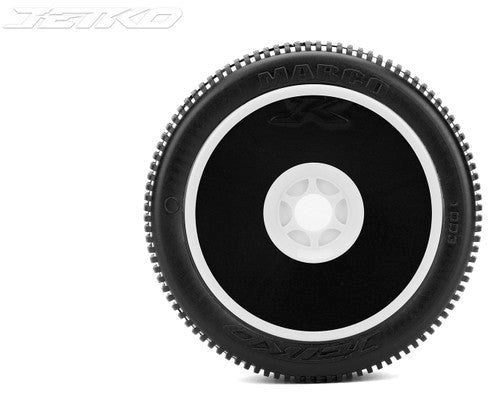 Jetko JKO1003DWSSG MARCO: 1/8 Buggy/Dish/White Rim/Super Soft/Glued Pair (8347090485485)