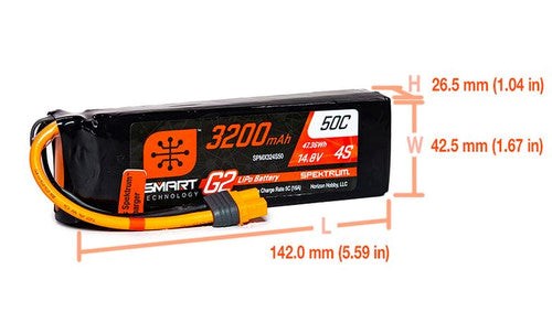 Spektrum SPMX324S50 3200mAh 4S 14.8V Smart G2 LiPo 50C; IC3