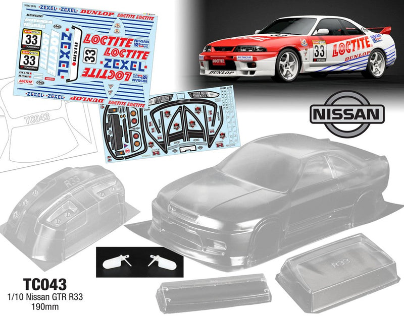 Team C TC043-L TC043 1/10 Nissan R33 GTR 190mm Wide WB 258mm with Loctite Decal Sheet