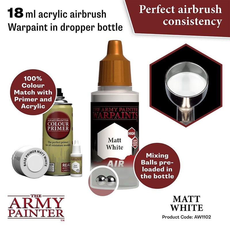 Army Painter AW1102 Warpaints Air Matt White Acrylic Paint 18ml