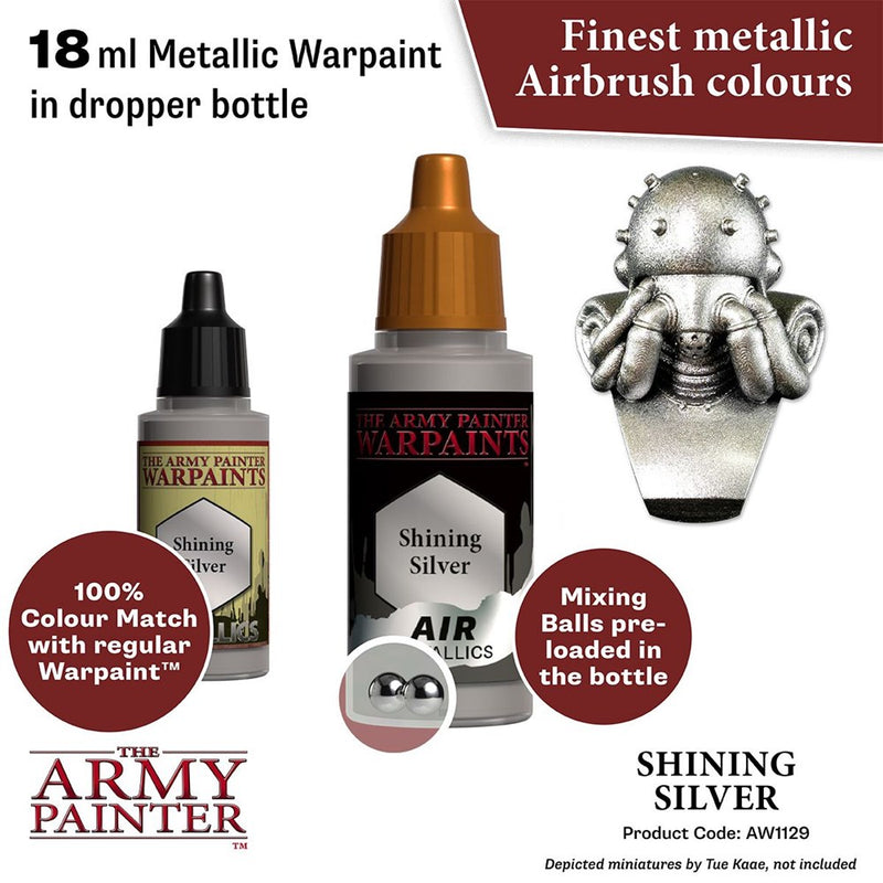 Army Painter AW1129 Metallics Air Shining Silver Acrylic Paint 18ml
