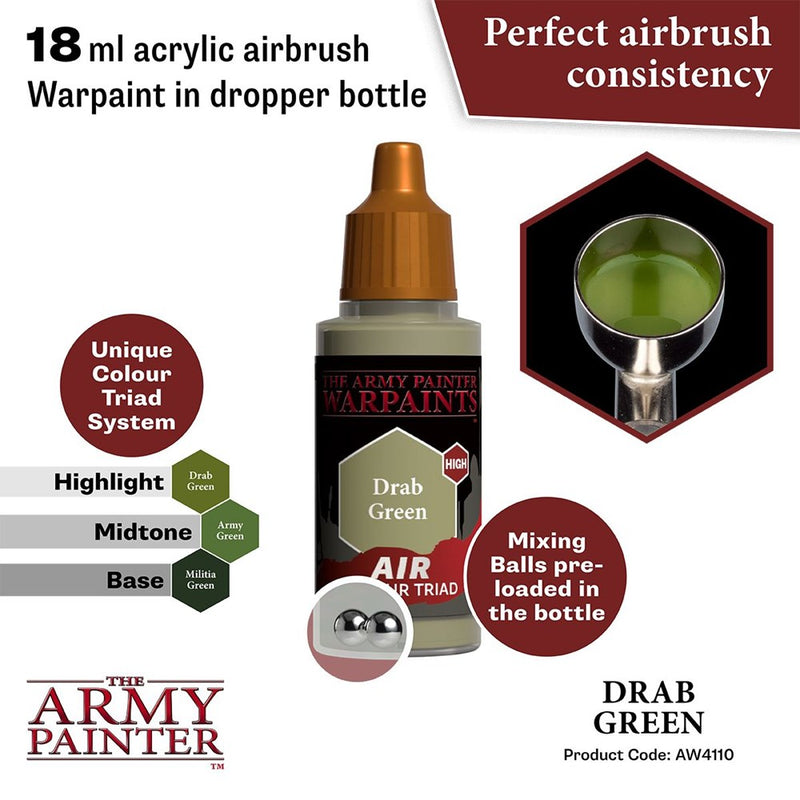 Army Painter AW4110 Warpaints Air Drab Green Acrylic Paint 18ml