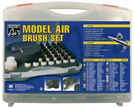 Vallejo AV71172 Model Air 29 Basic colours set +Airbrush Plastic Case