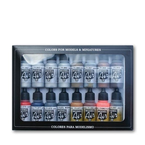 Vallejo AV71181 Model Air Metallic Effects Pack 16 Colour Set