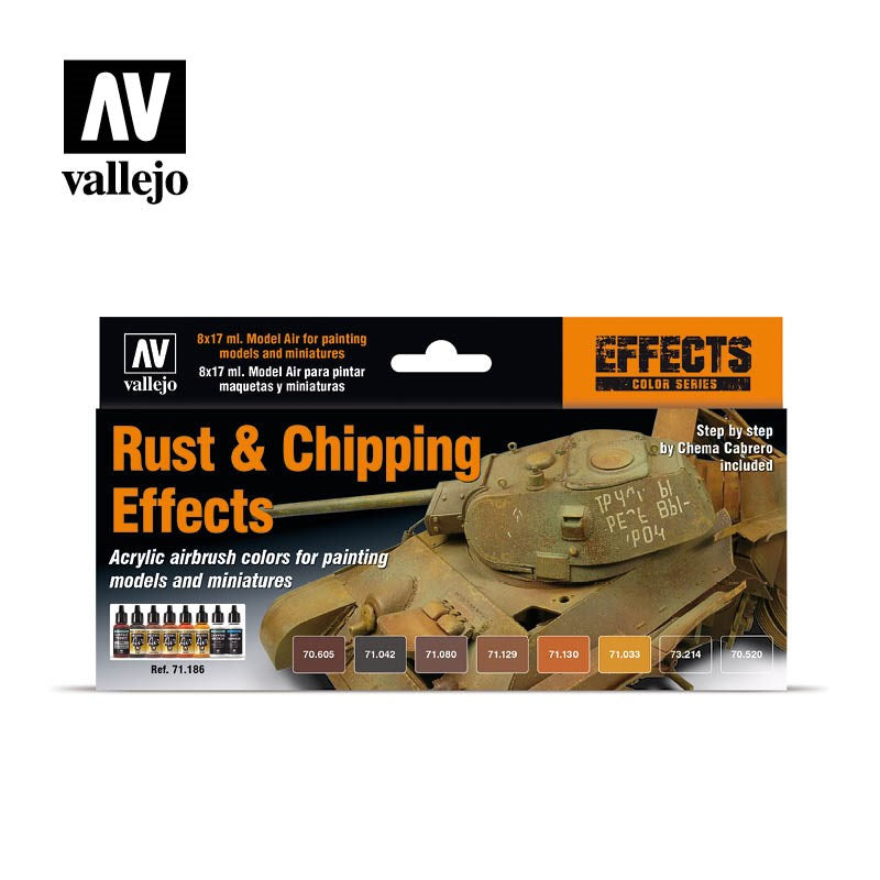 Vallejo AV71186 Model Air Effects 8 Colour Set Rust & Chipping Effects 17ml