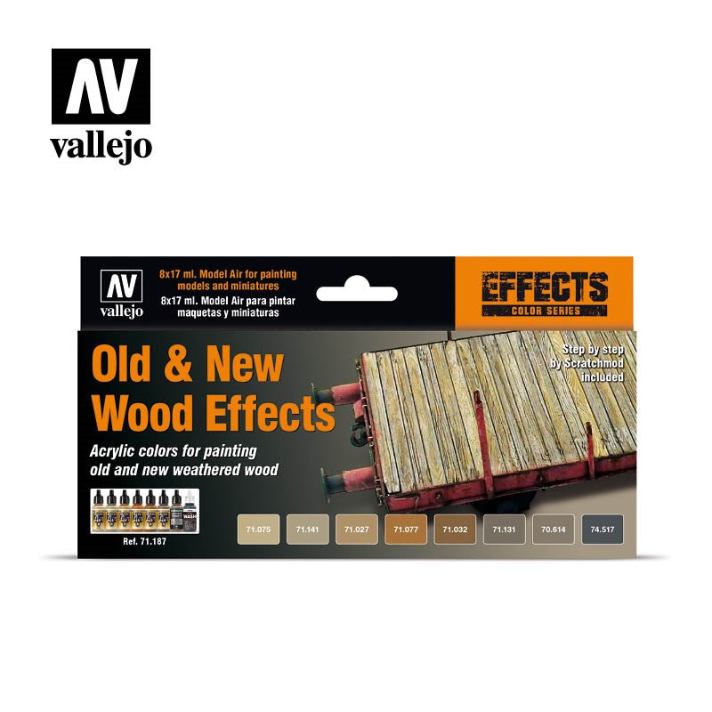 Vallejo AV71187 Model Air Effects 8 Colour Set Old And New Wood Effects by Scratchmod 17ml