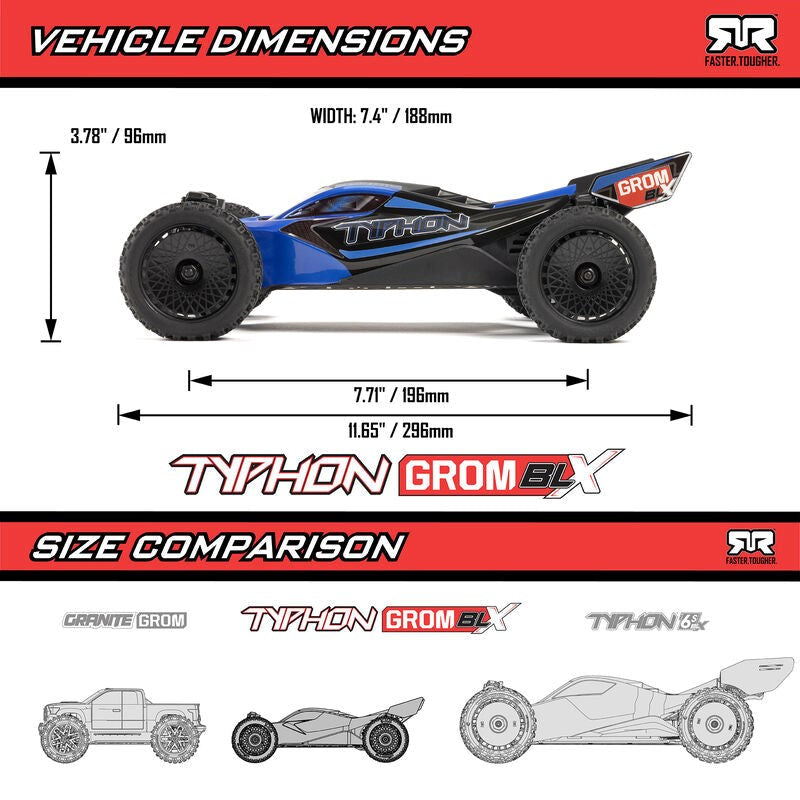 ARRMA ARA2306ST2 TYPHON GROM 223S BLX Brushless 4X4 Small Scale Buggy RTR with Battery & Charger Blue