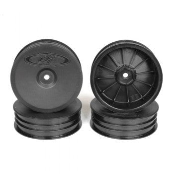 DE Racing DER-SB4-SAB Slim Speedline Buggy Wheels for Associated B6 - B6D / Kyosho RB6 / Front / BLACK / 4Pcs 2.2in Narrow for carpet racing