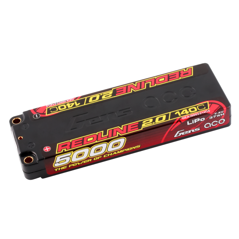 Gens Ace GA5000-2S140-RL2.0 Redline 2.0 5000mAh 2S 7.4V 140C HardCase 56# Lipo Battery with 5.0mm bullet 224g 139x47x18.5mm