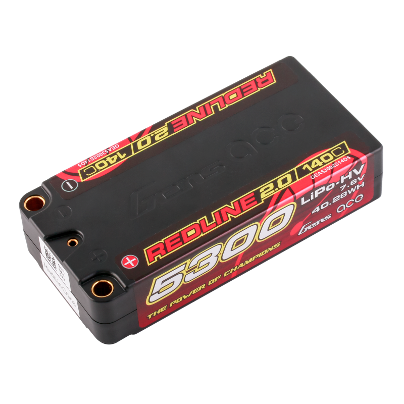 Gens Ace GA5300-2S140-S-RL2.0 Redline 2.0 5300mAh 2S 7.6V 140C HardCase #64 HV Shorty Lipo Battery 199g 96x47x22.5mm